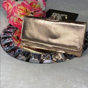 Metallic Rose Gold Kiss Lock Wallet
